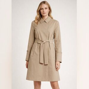 Ted Baker Beige Belted Trench Coat Knee Length, Ruffle Detail Cotton-Blend NWT